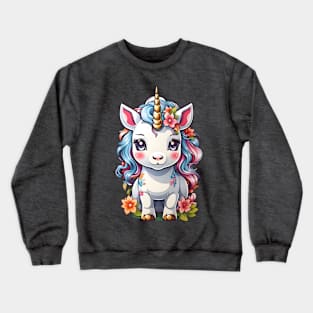 Cute Unicorn with Flowers Crewneck Sweatshirt